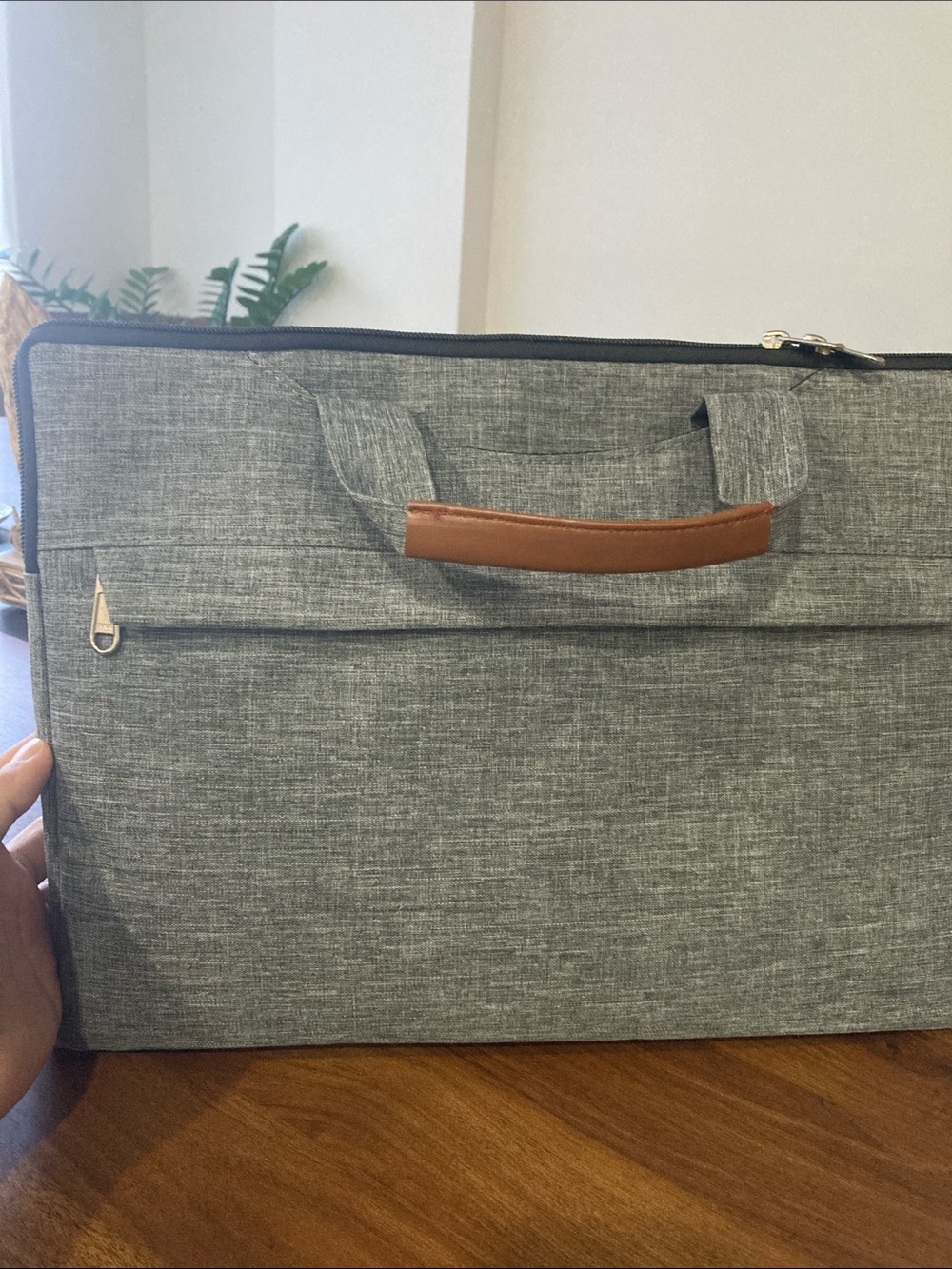 Gray Men's Laptop Briefcase with Tan Handle